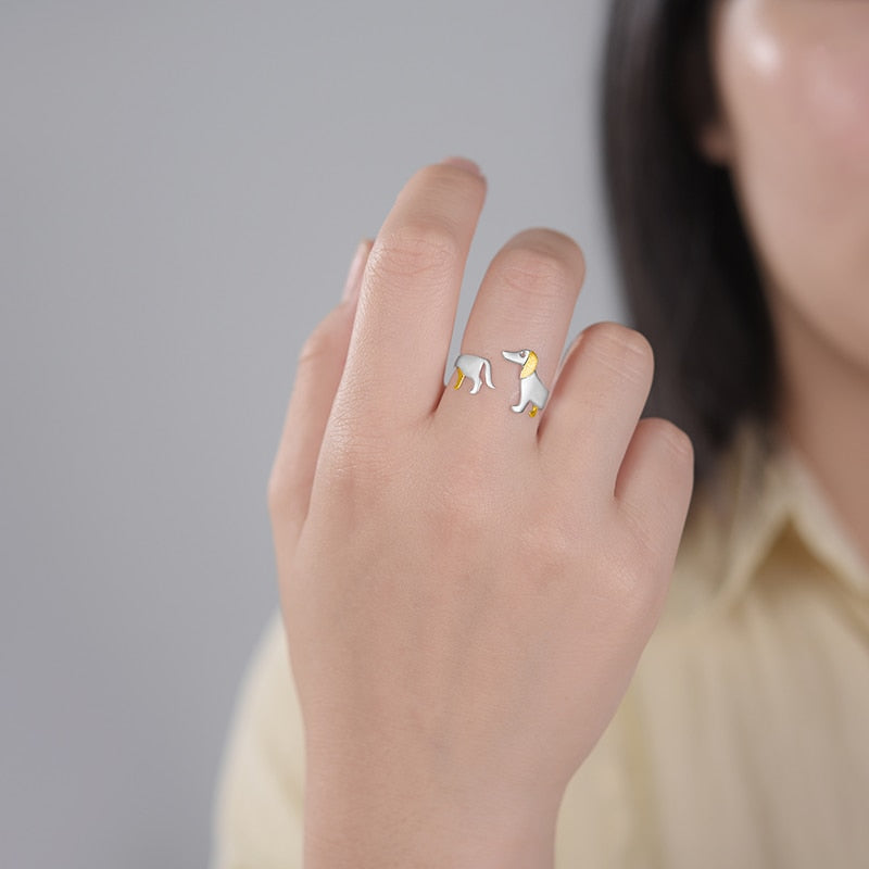 silver dachshund dog ring 