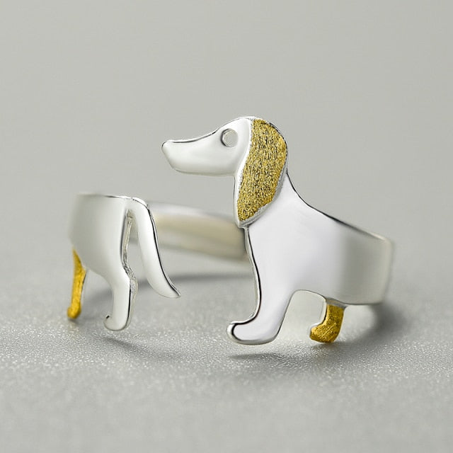 silver dachshund dog ring 