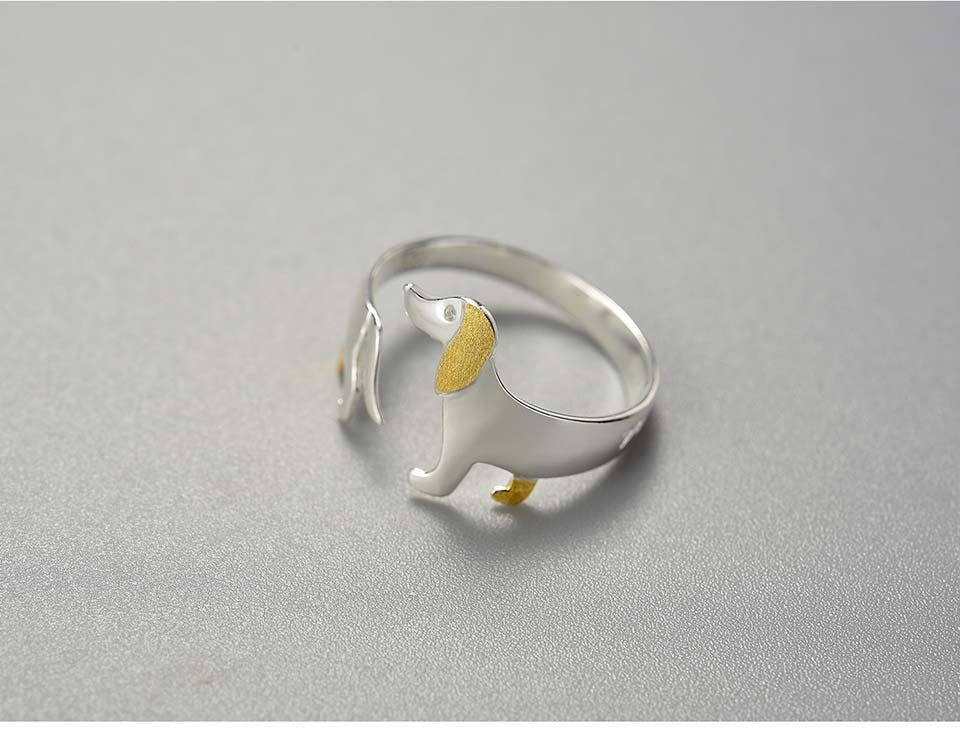 silver dachshund dog ring 